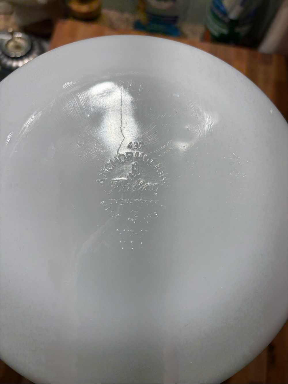 Fire King green meadow Milk Glass Bowl with Embossed Mark